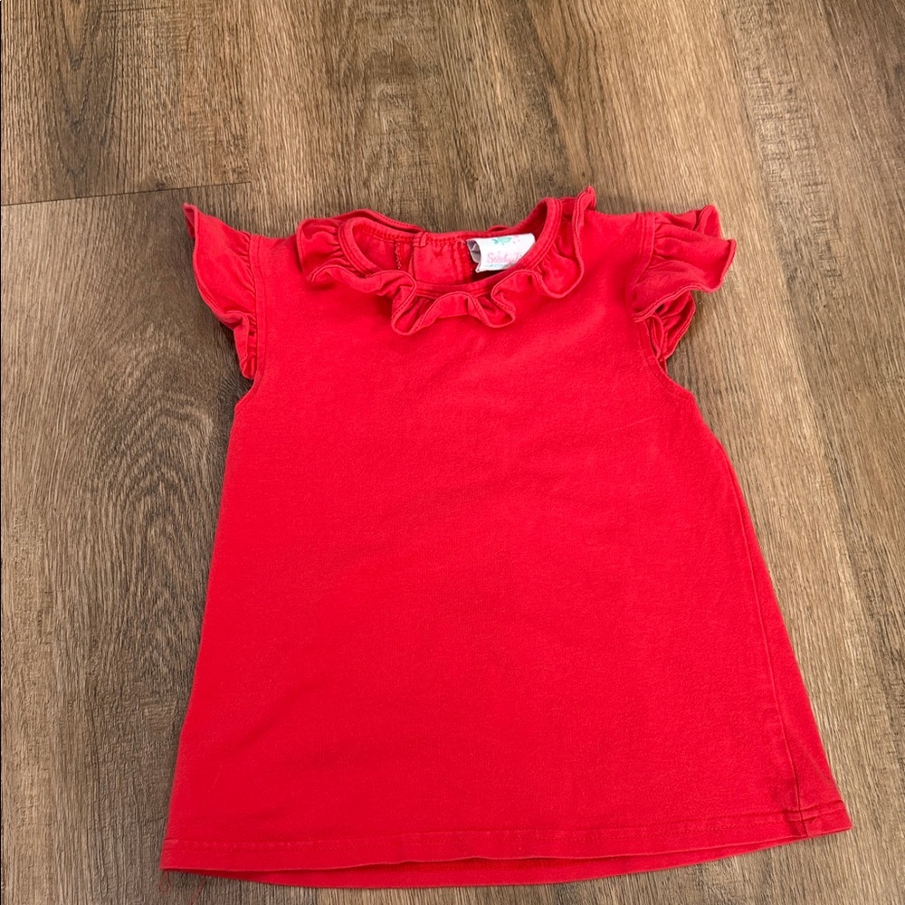 Stitchy Fish,Red Ruffle Top and Apple Print Shorts Set - Picture 4 of 10